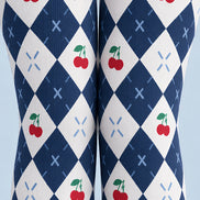 Preppy Cherry Pattern Argyle Diamond Tights L69-46