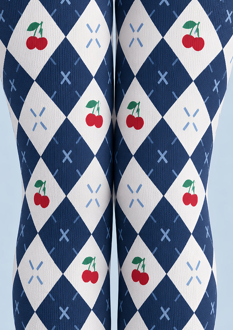 Preppy Cherry Pattern Argyle Diamond Tights L69-46