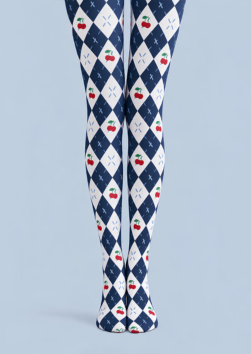 Preppy Cherry Pattern Argyle Diamond Tights L69-46