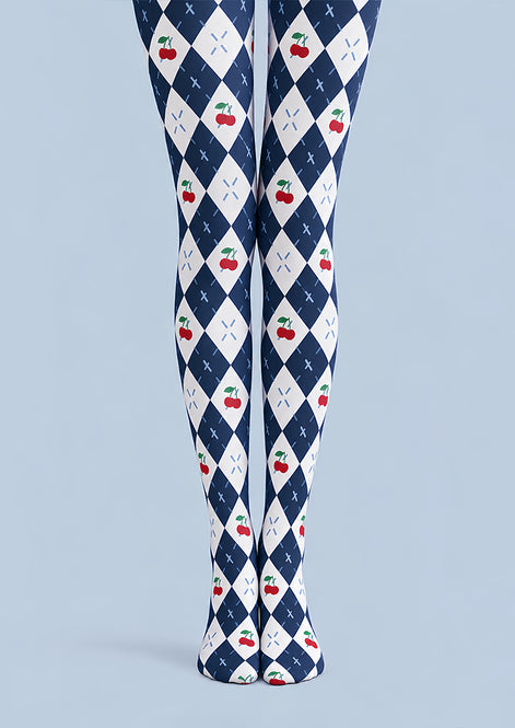 Preppy Cherry Pattern Argyle Diamond Tights L69-46