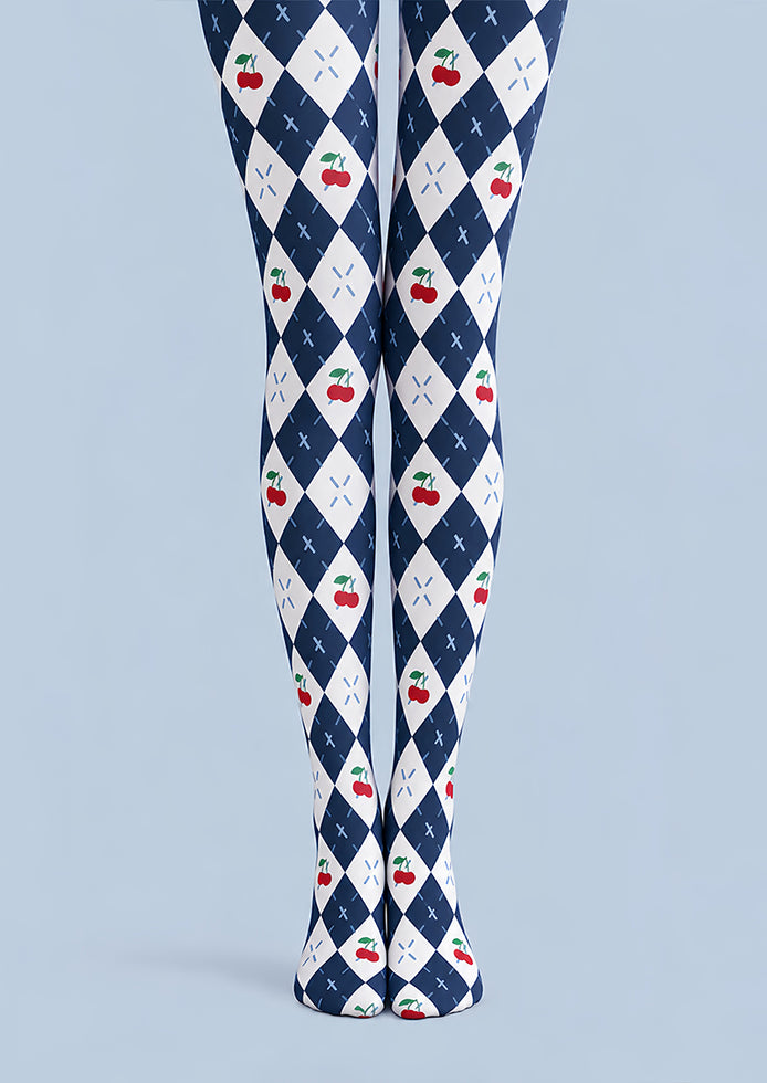 Preppy Cherry Pattern Argyle Diamond Tights L69-46