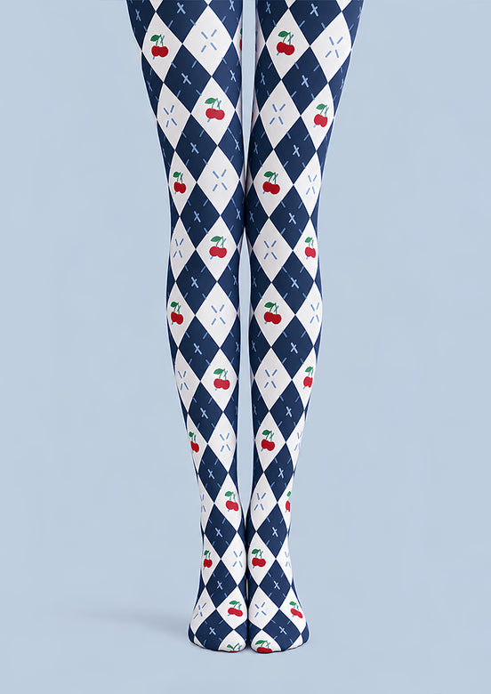Preppy Cherry Pattern Argyle Diamond Tights L69-46
