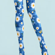 Blue Butterfly Daisy Print Tights Pantyhose L69-47