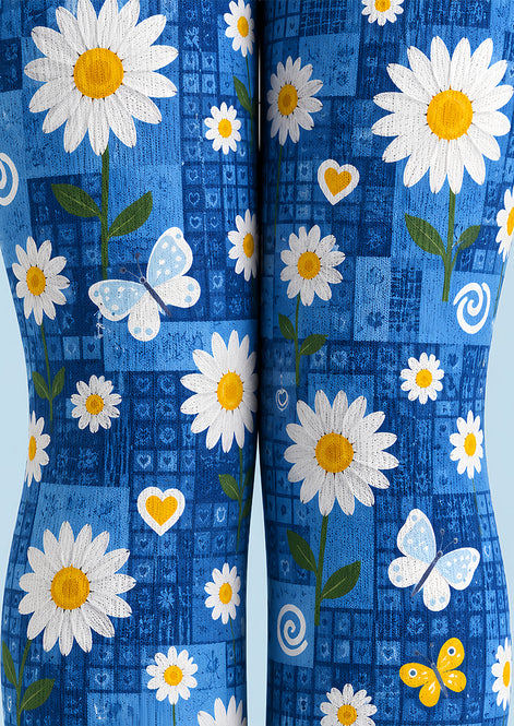 Blue Butterfly Daisy Print Tights Pantyhose L69-47