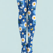 Blue Butterfly Daisy Print Tights Pantyhose L69-47