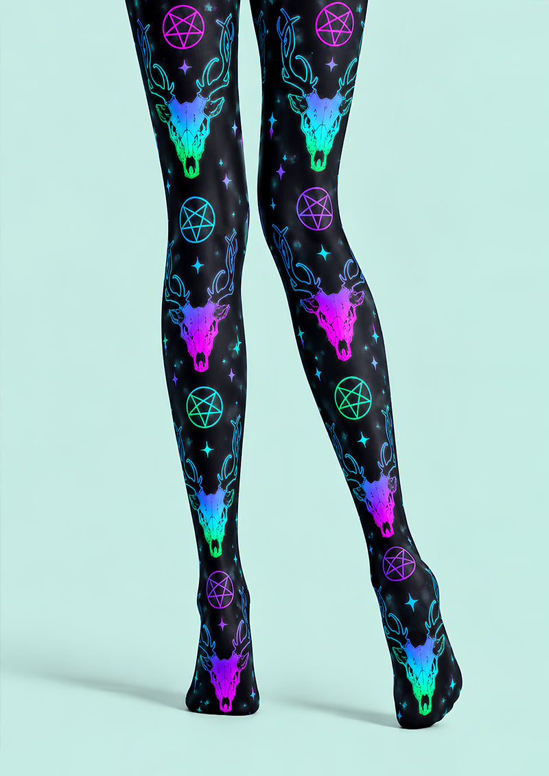 Neon Deer Skull Graphic Tights Hosiery Pantyhose L69-48