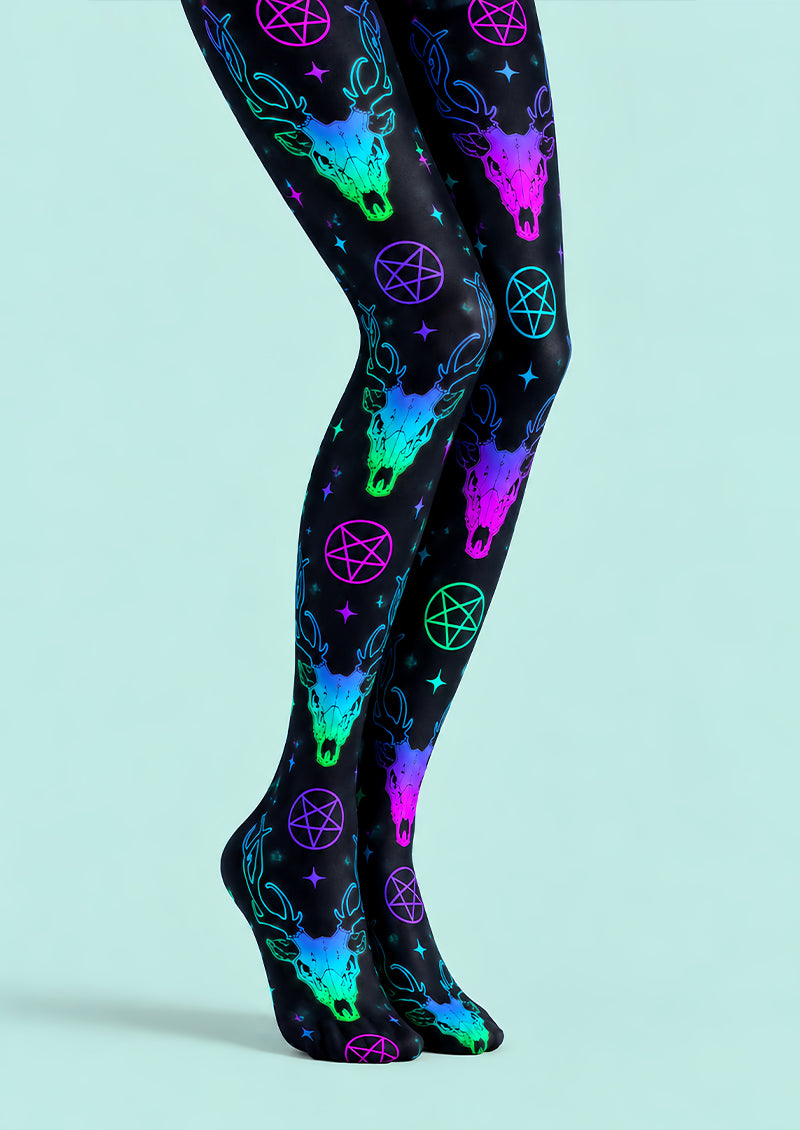 Neon Deer Skull Graphic Tights Hosiery Pantyhose L69-48