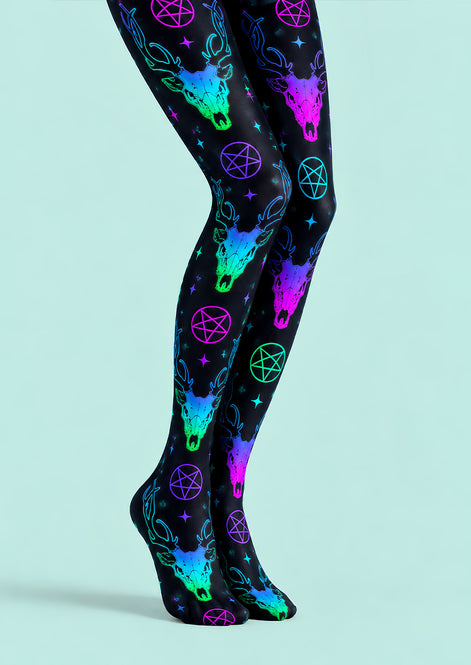 Neon Deer Skull Graphic Tights Hosiery Pantyhose L69-48