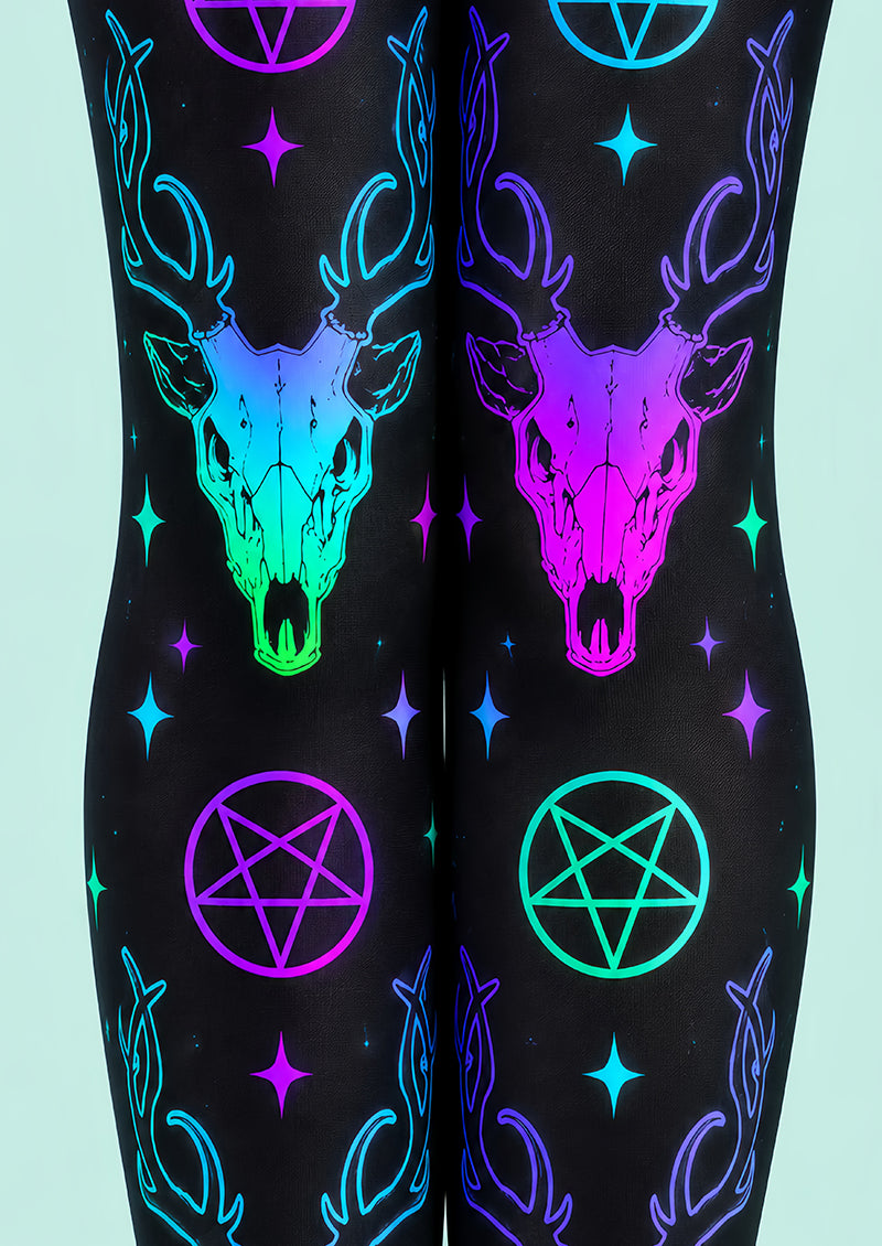 Neon Deer Skull Graphic Tights Hosiery Pantyhose L69-48