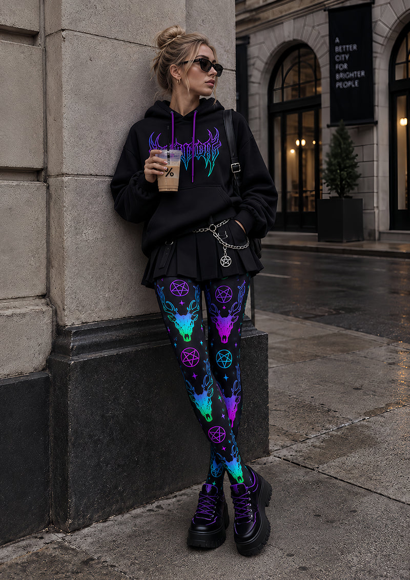 Neon Deer Skull Graphic Tights Hosiery Pantyhose L69-48