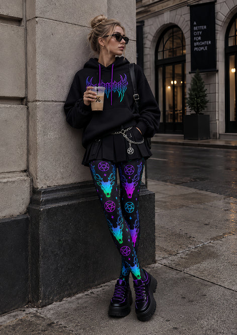 Neon Deer Skull Graphic Tights Hosiery Pantyhose L69-48