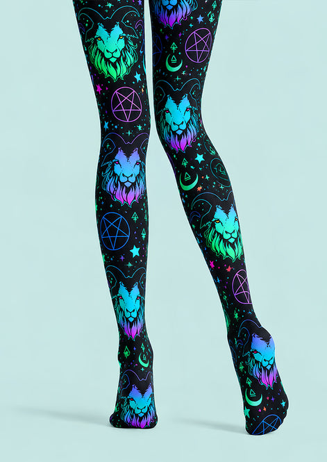 Neon Goat Skull Graphic Tights Hosiery Pantyhose L69-49