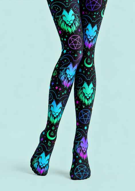 Neon Goat Skull Graphic Tights Hosiery Pantyhose L69-49