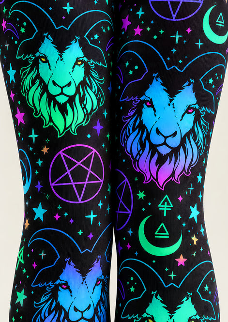 Neon Goat Skull Graphic Tights Hosiery Pantyhose L69-49