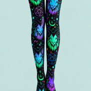 Neon Goat Skull Graphic Tights Hosiery Pantyhose L69-49