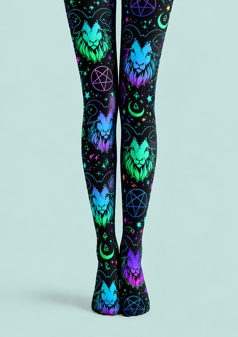 Neon Goat Skull Graphic Tights Hosiery Pantyhose L69-49