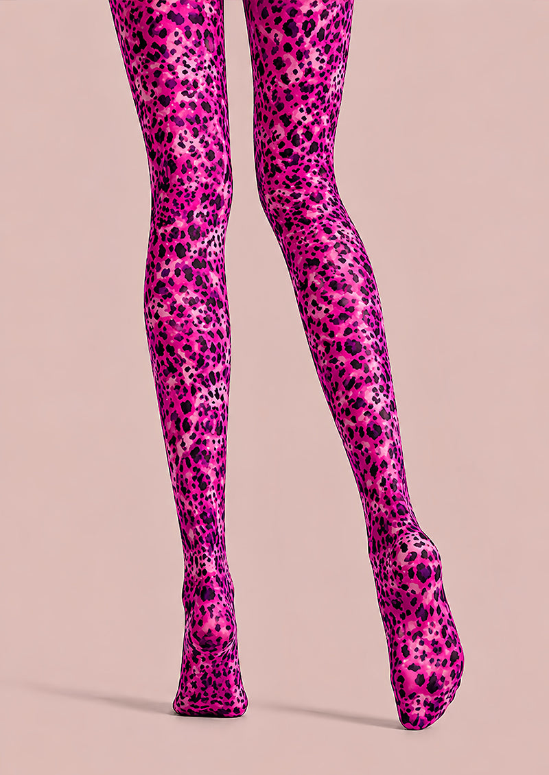 Hot Pink Leopard Print Tights Hosiery Pantyhose L69-5