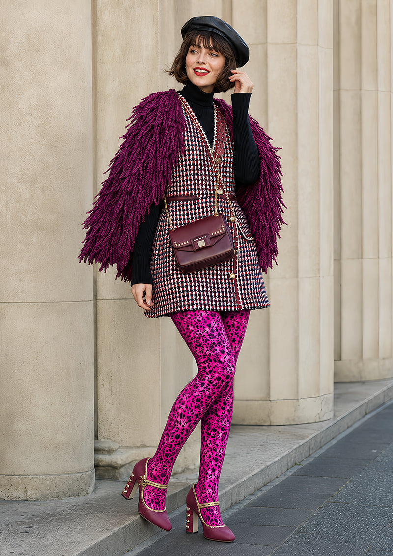 Hot Pink Leopard Print Tights Hosiery Pantyhose L69-5