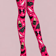 Pink Makeup Print Tights Hosiery Pantyhose L69-50