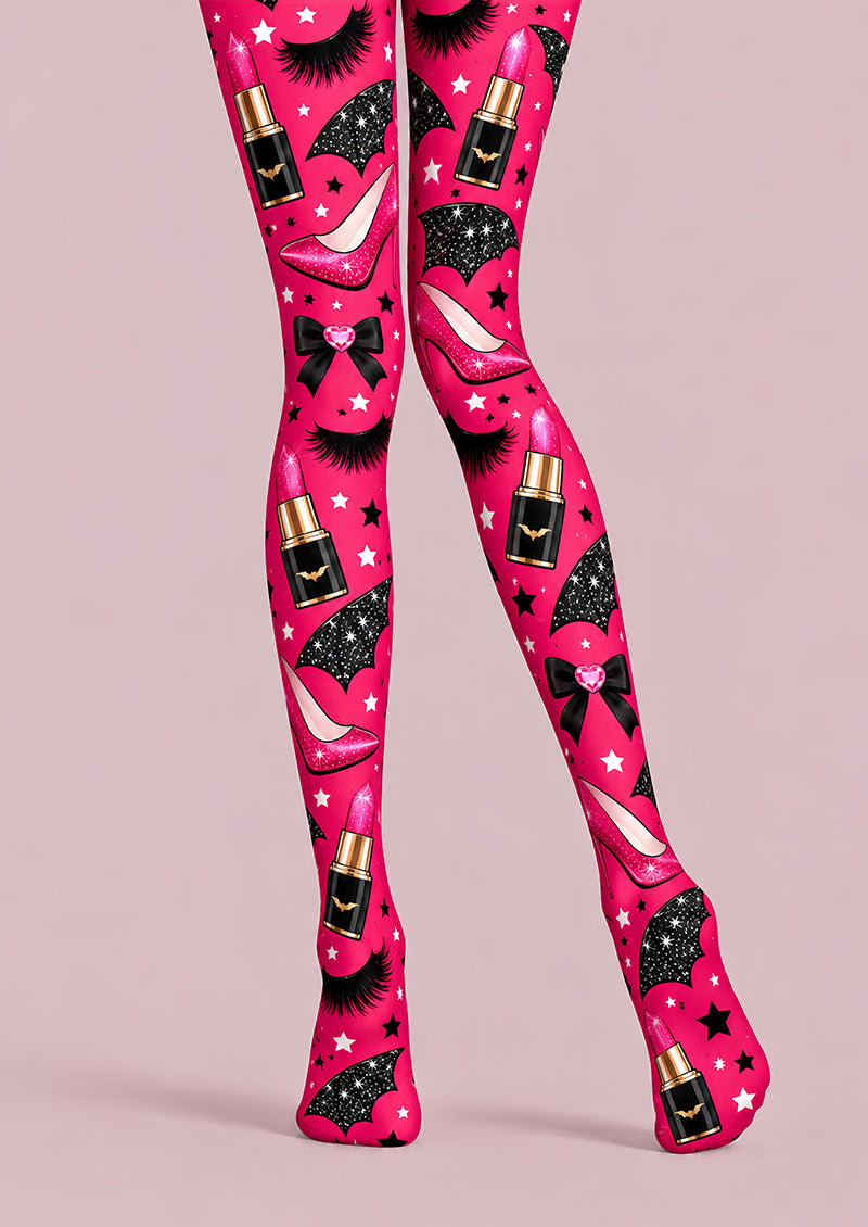 Pink Makeup Print Tights Hosiery Pantyhose L69-50
