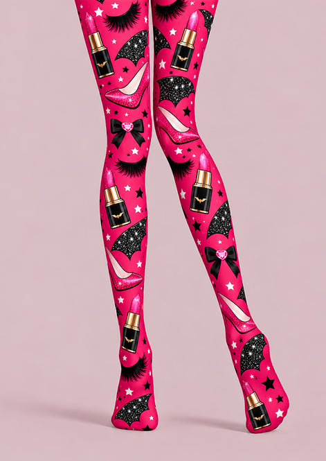 Pink Makeup Print Tights Hosiery Pantyhose L69-50