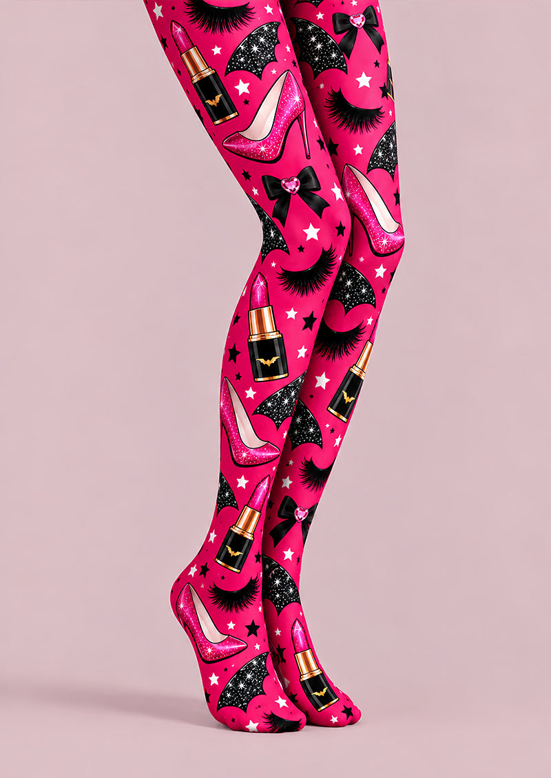 Pink Makeup Print Tights Hosiery Pantyhose L69-50