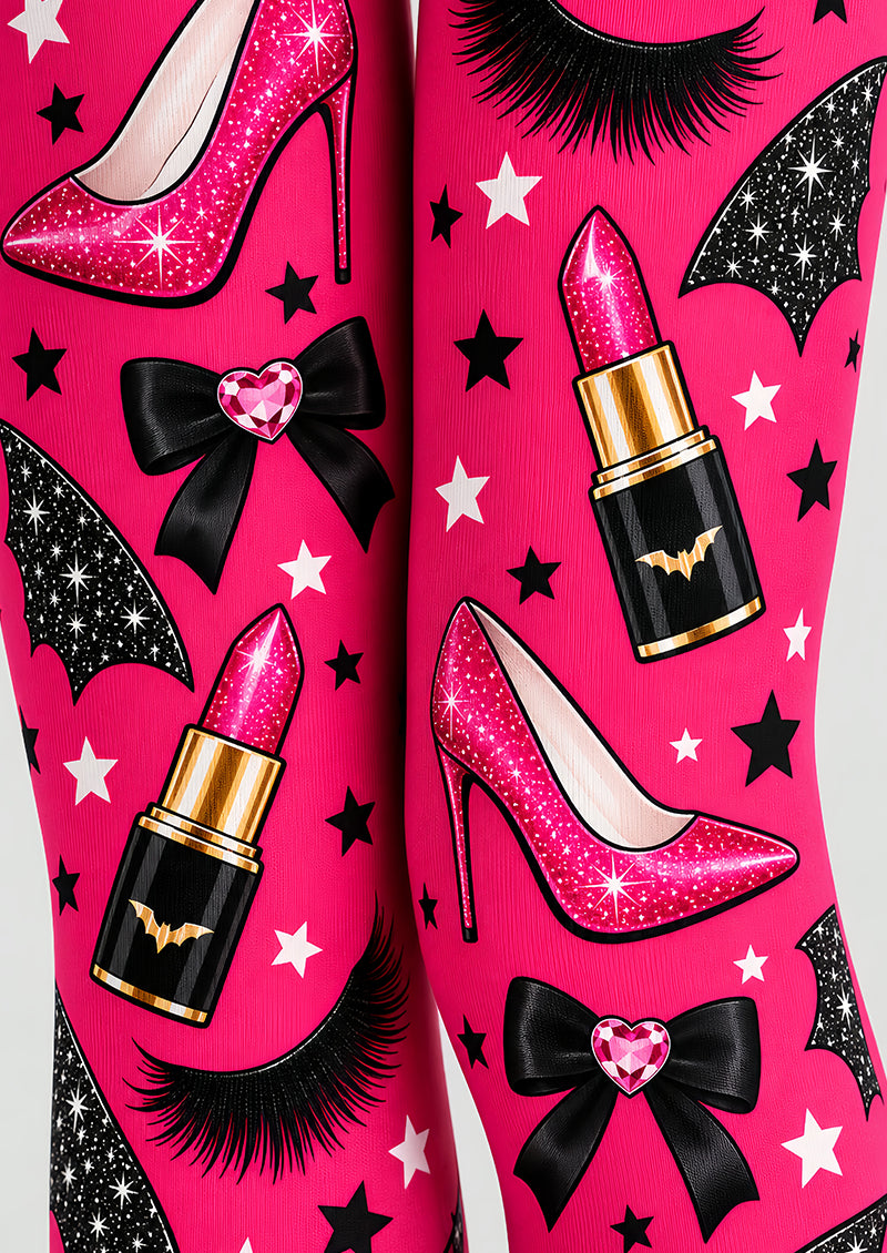 Pink Makeup Print Tights Hosiery Pantyhose L69-50
