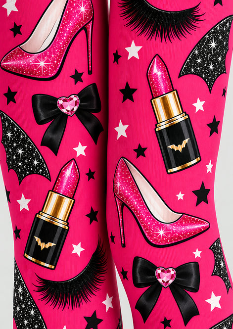 Pink Makeup Print Tights Hosiery Pantyhose L69-50