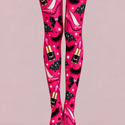 Pink Makeup Print Tights Hosiery Pantyhose L69-50
