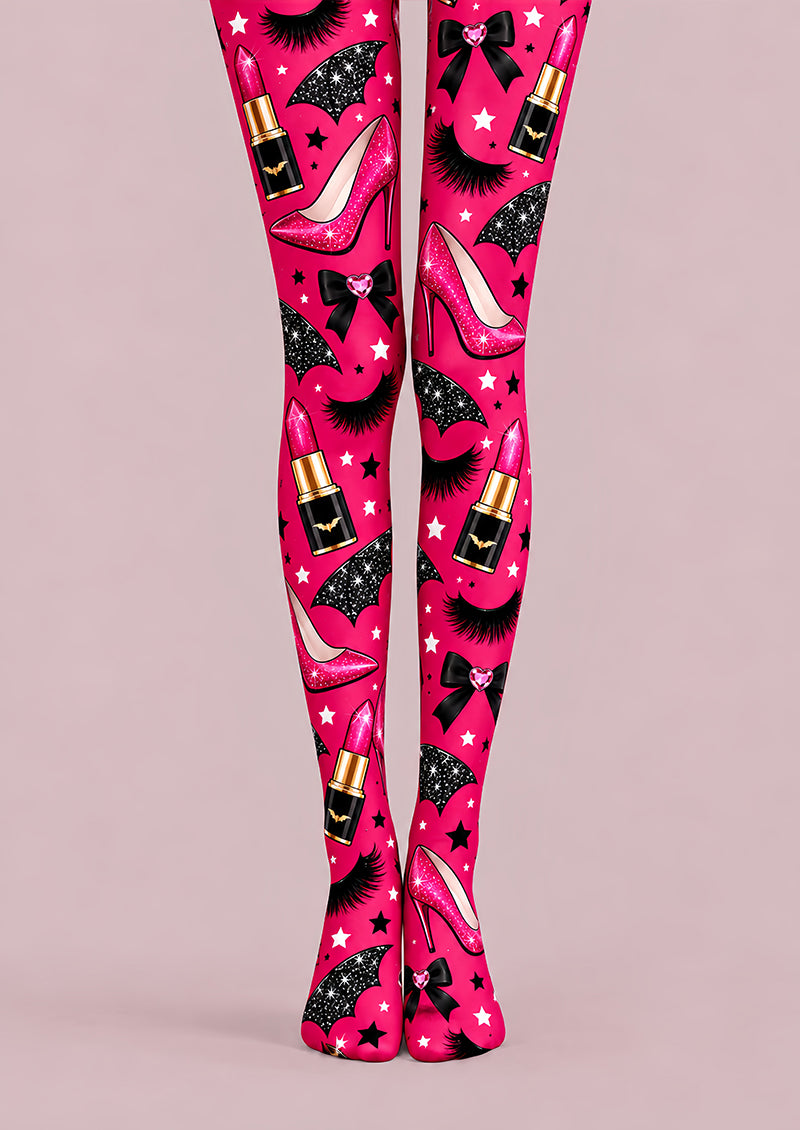 Pink Makeup Print Tights Hosiery Pantyhose L69-50