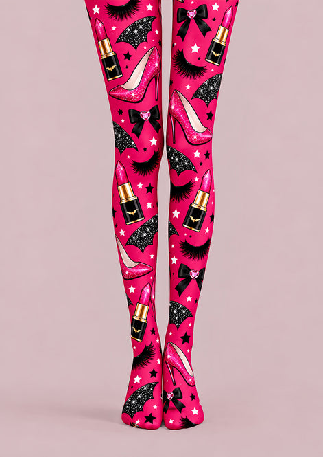 Pink Makeup Print Tights Hosiery Pantyhose L69-50