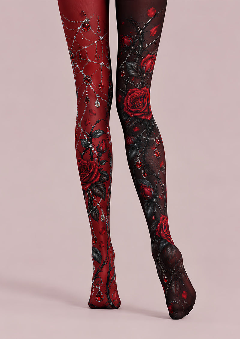 Gothic Red Rose Chain Tights Hosiery Pantyhose L69-51