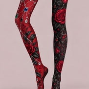 Gothic Red Rose Chain Tights Hosiery Pantyhose L69-51