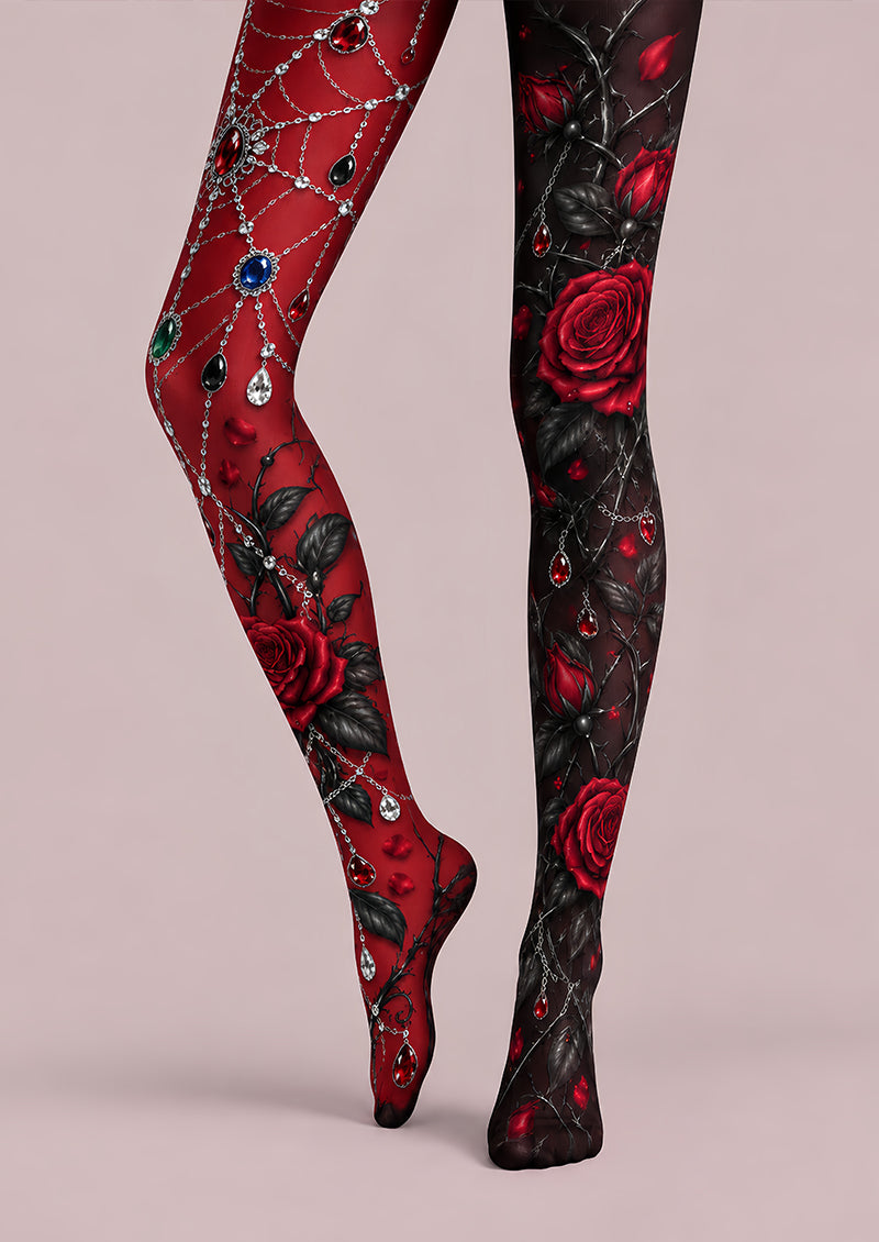 Gothic Red Rose Chain Tights Hosiery Pantyhose L69-51