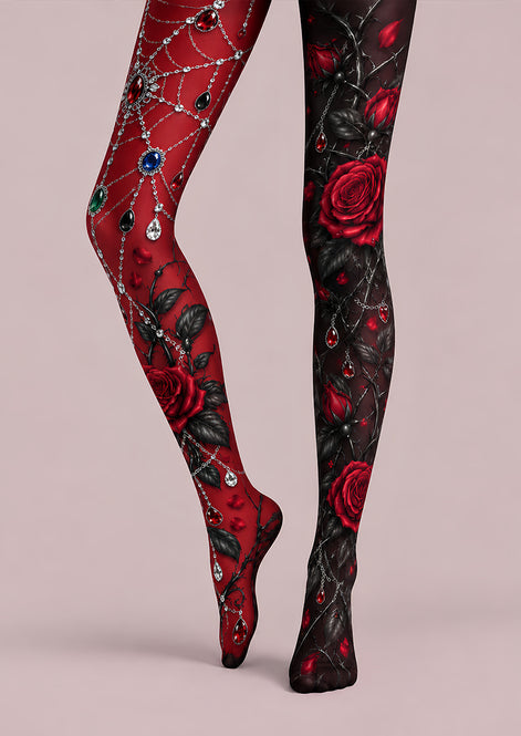 Gothic Red Rose Chain Tights Hosiery Pantyhose L69-51