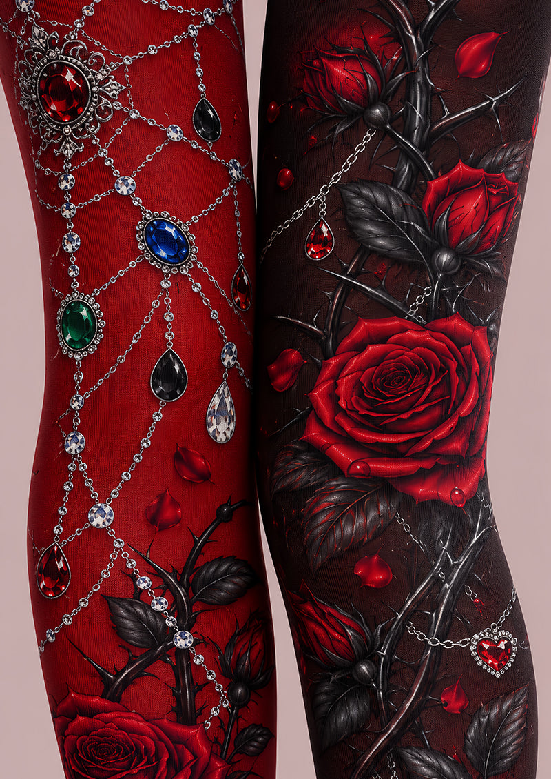 Gothic Red Rose Chain Tights Hosiery Pantyhose L69-51