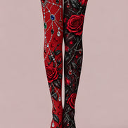 Gothic Red Rose Chain Tights Hosiery Pantyhose L69-51