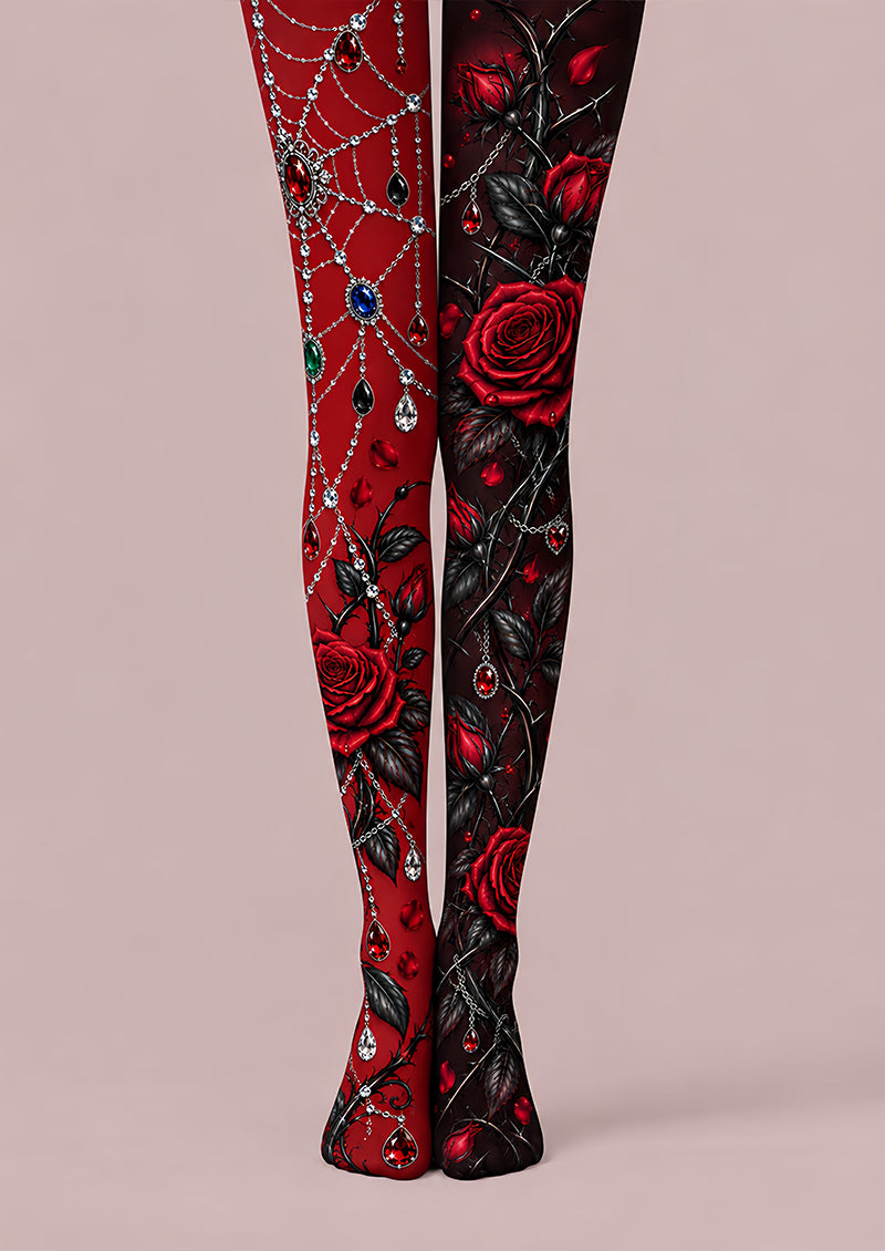 Gothic Red Rose Chain Tights Hosiery Pantyhose L69-51
