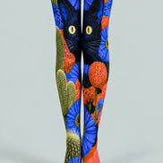 Black Cat Floral Graphic Tights Hosiery Pantyhose L69-53