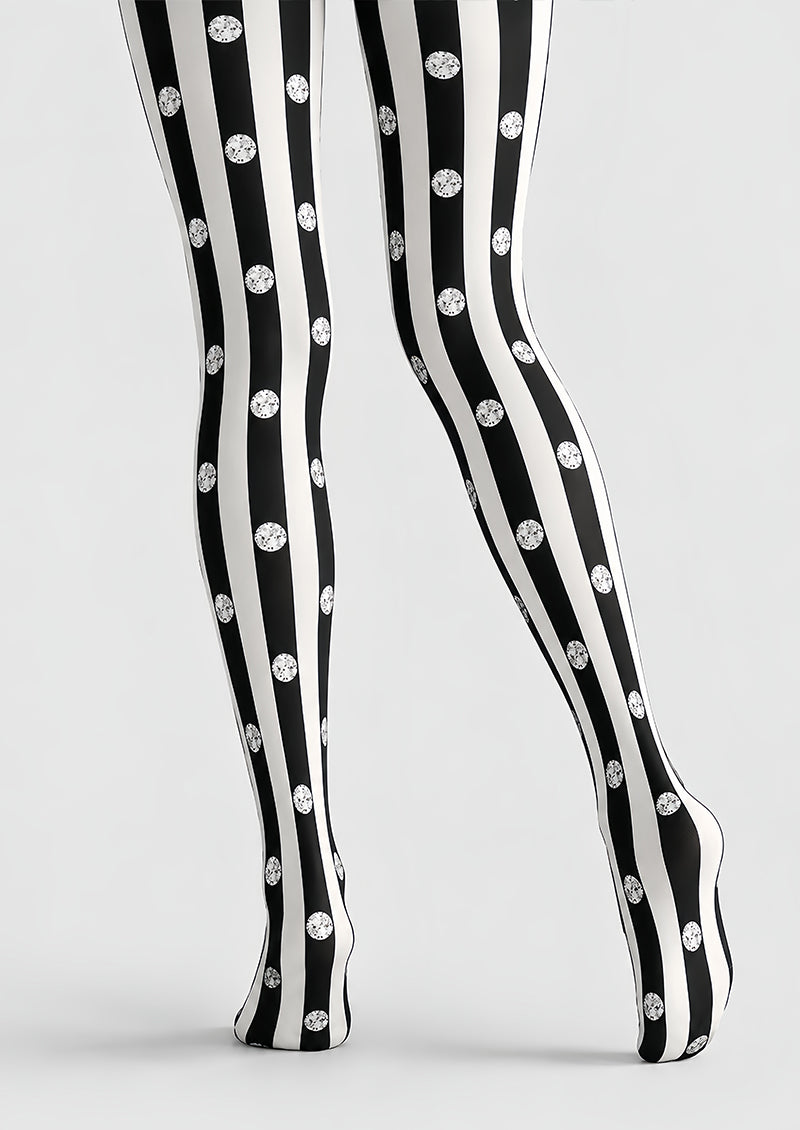 Black White Striped Polka Dot Tights Pantyhose L69-54