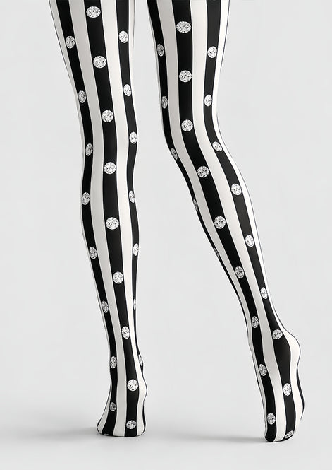 Black White Striped Polka Dot Tights Pantyhose L69-54