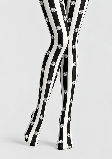 Black White Striped Polka Dot Tights Pantyhose L69-54