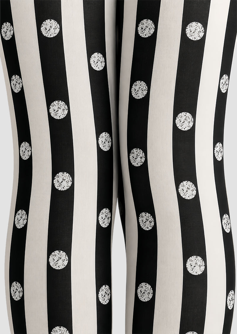Black White Striped Polka Dot Tights Pantyhose L69-54