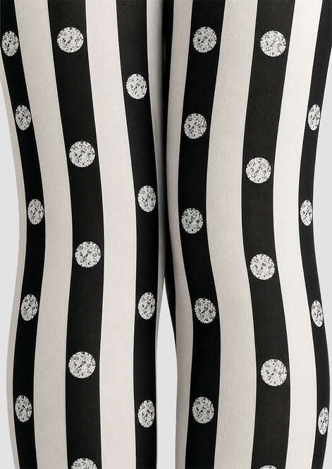 Black White Striped Polka Dot Tights Pantyhose L69-54