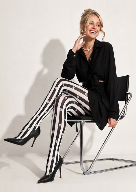 Black White Striped Polka Dot Tights Pantyhose L69-54