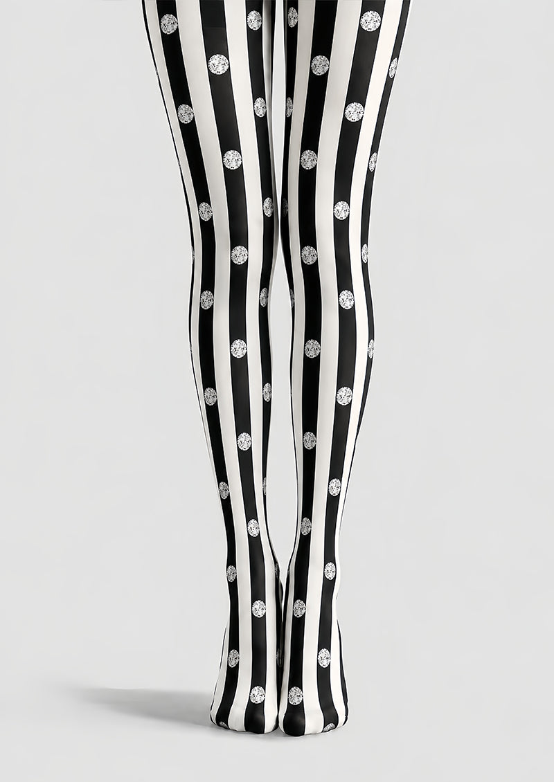 Black White Striped Polka Dot Tights Pantyhose L69-54