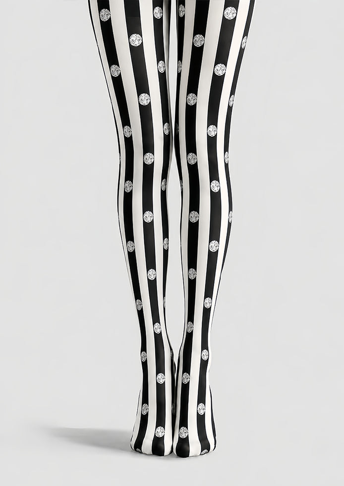Black White Striped Polka Dot Tights Pantyhose L69-54