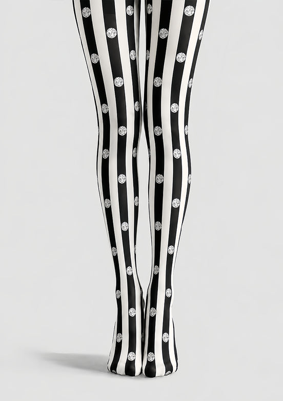 Black White Striped Polka Dot Tights Pantyhose L69-54