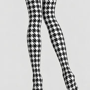 Black White Houndstooth Tights Hosiery Pantyhose L69-55