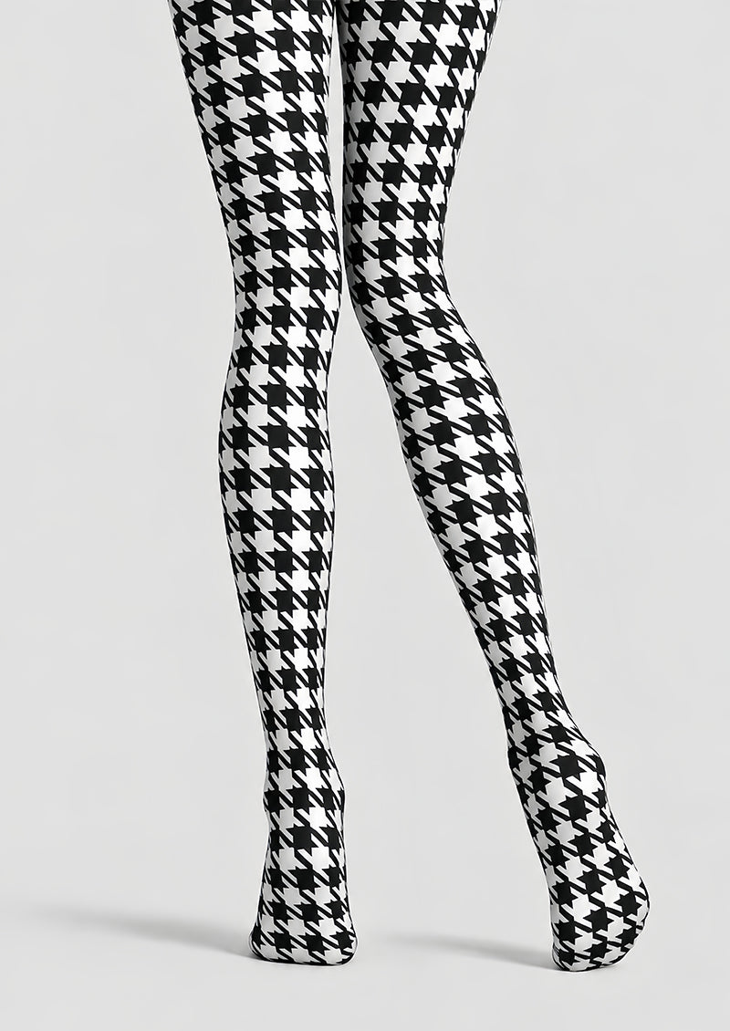 Black White Houndstooth Tights Hosiery Pantyhose L69-55